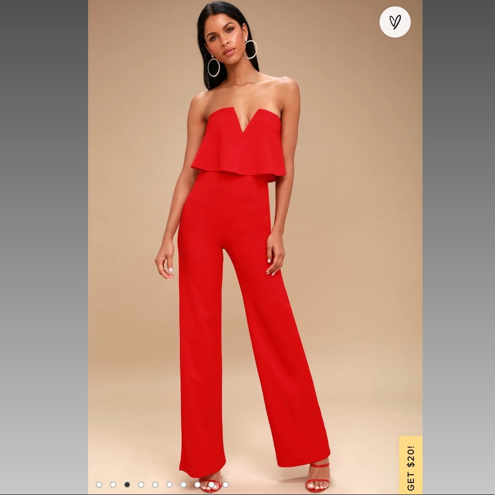 Lulus Strapless Red Jumpsuit